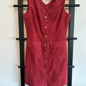 Red Corduroy Button-Down Dress